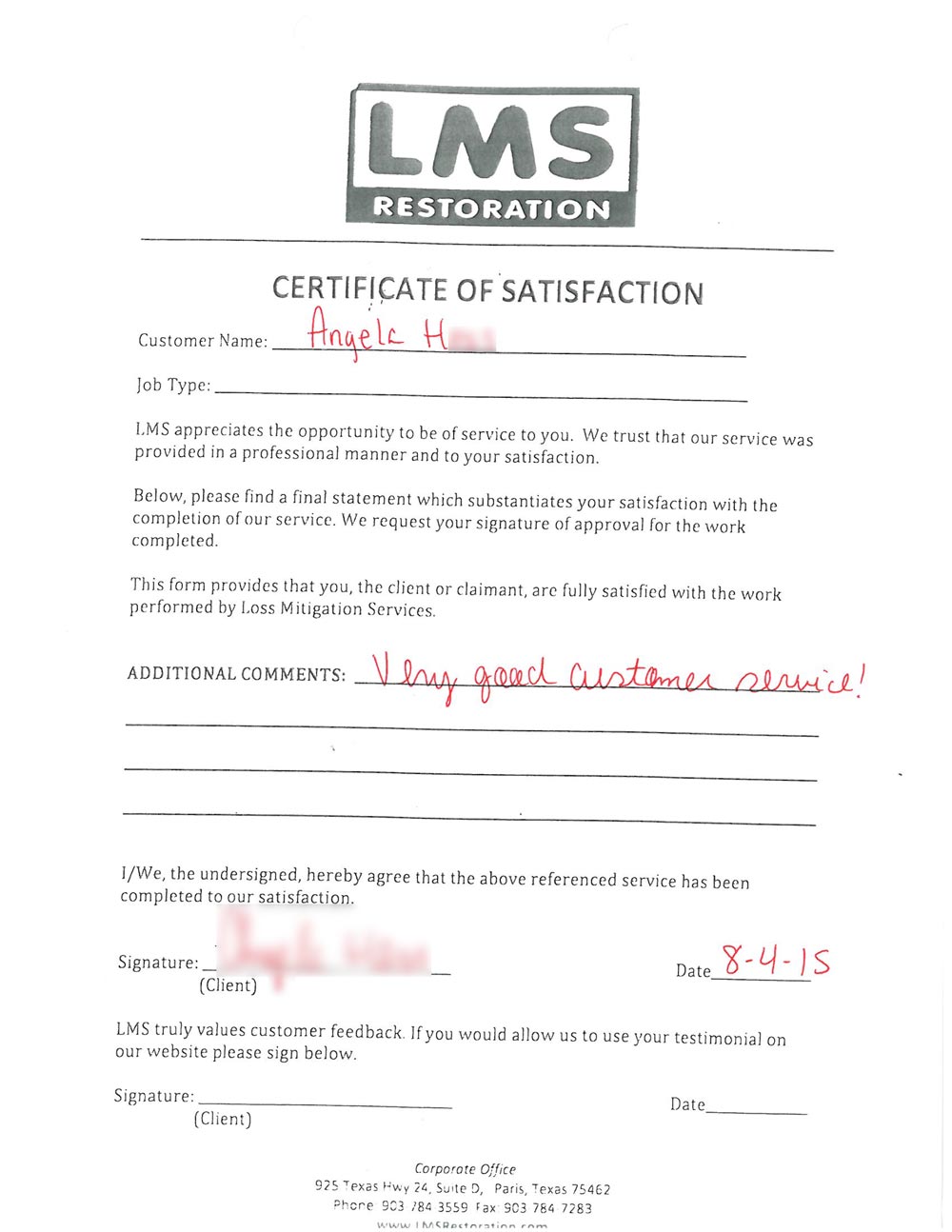 Air Duct Cleaning Testimonial by Garcia in Sulphur Springs, TX